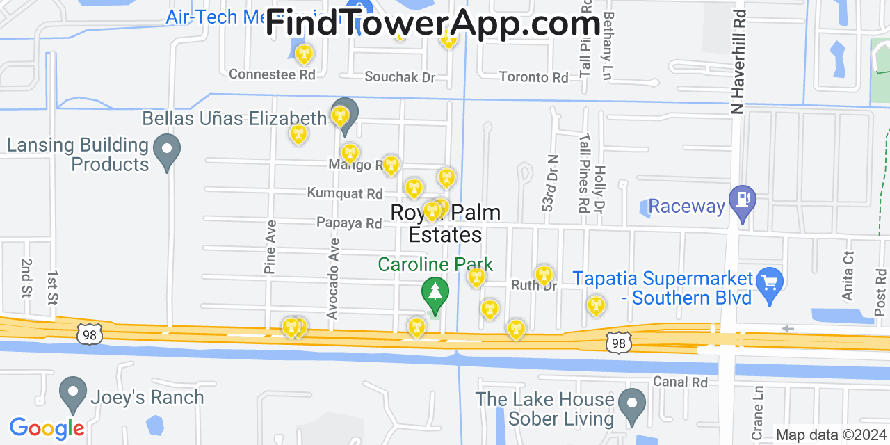 AT&T 4G/5G cell tower coverage map Royal Palm Estates, Florida