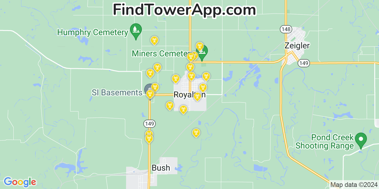 Verizon 4G/5G cell tower coverage map Royalton, Illinois