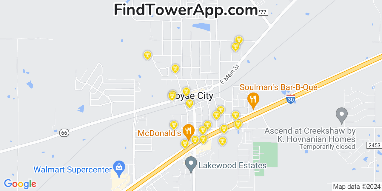 AT&T 4G/5G cell tower coverage map Royse City, Texas