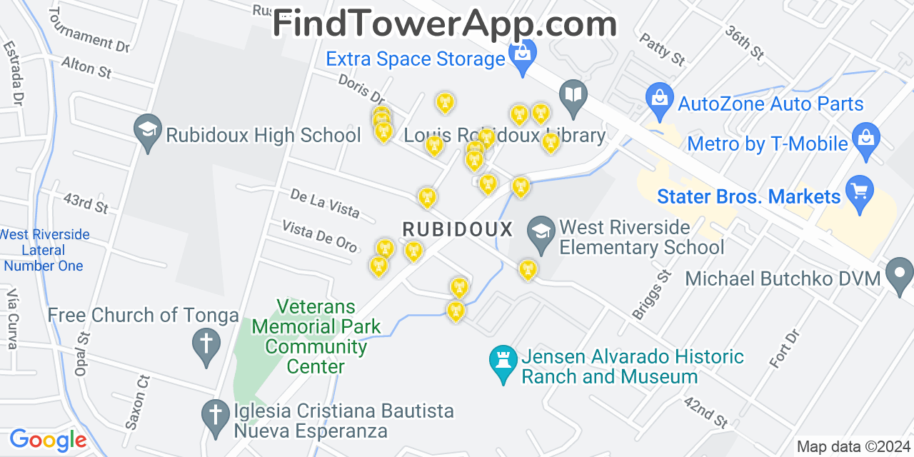 Verizon 4G/5G cell tower coverage map Rubidoux, California