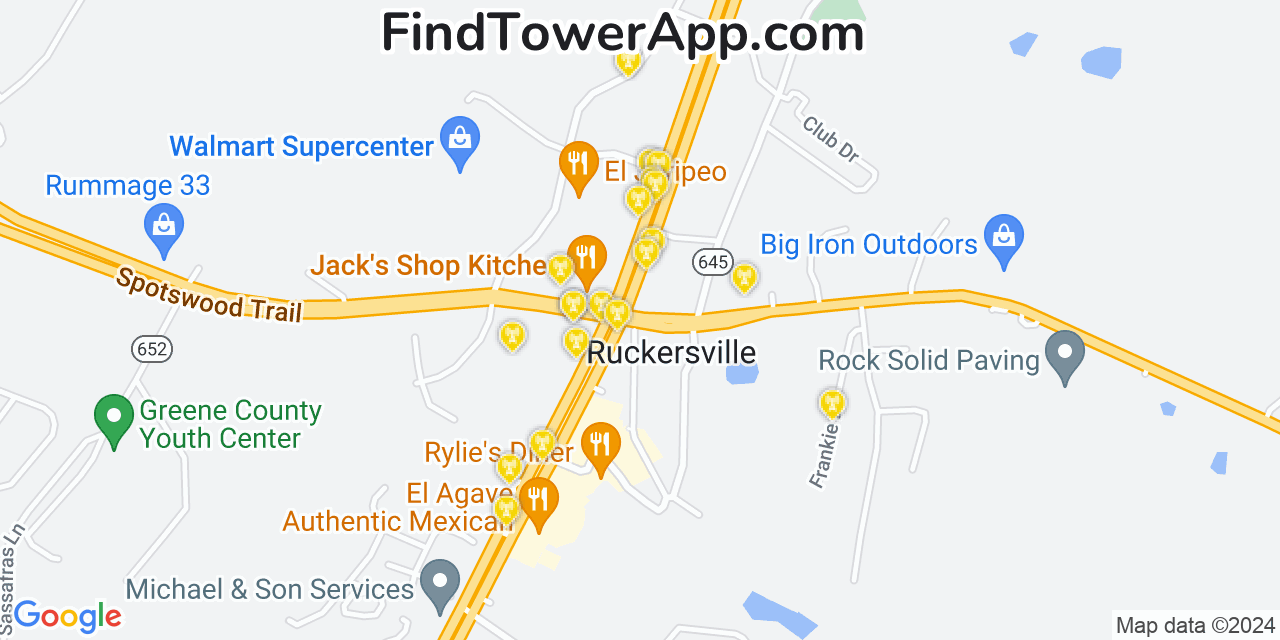 AT&T 4G/5G cell tower coverage map Ruckersville, Virginia