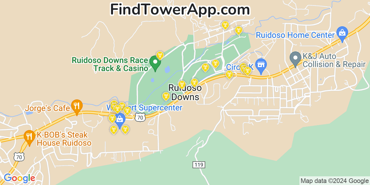 AT&T 4G/5G cell tower coverage map Ruidoso Downs, New Mexico