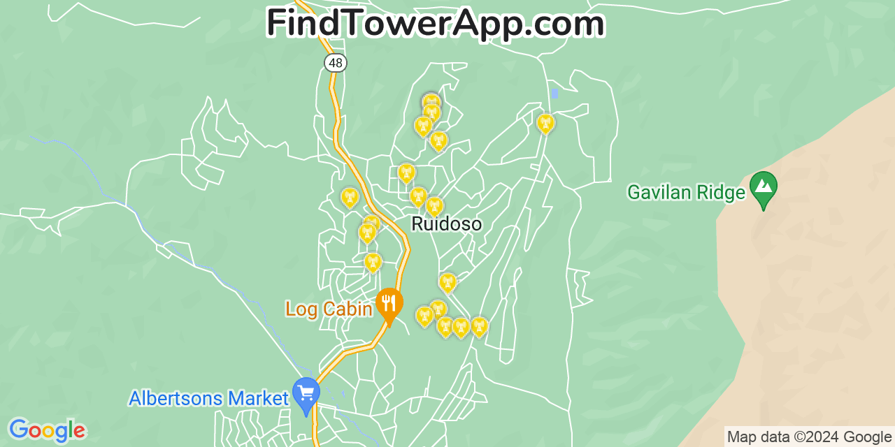 AT&T 4G/5G cell tower coverage map Ruidoso, New Mexico