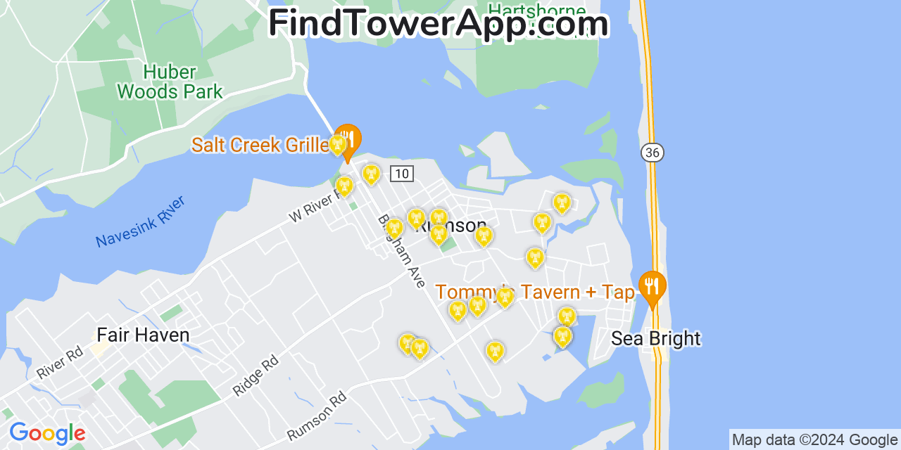 AT&T 4G/5G cell tower coverage map Rumson, New Jersey