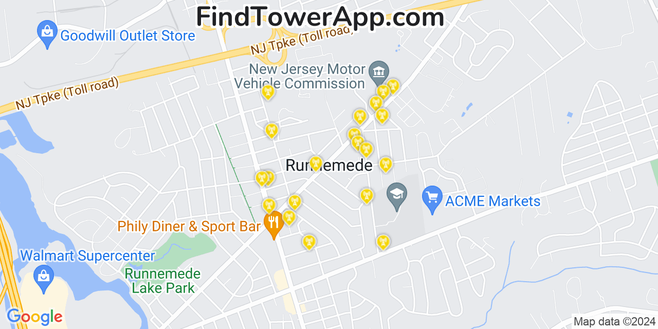AT&T 4G/5G cell tower coverage map Runnemede, New Jersey