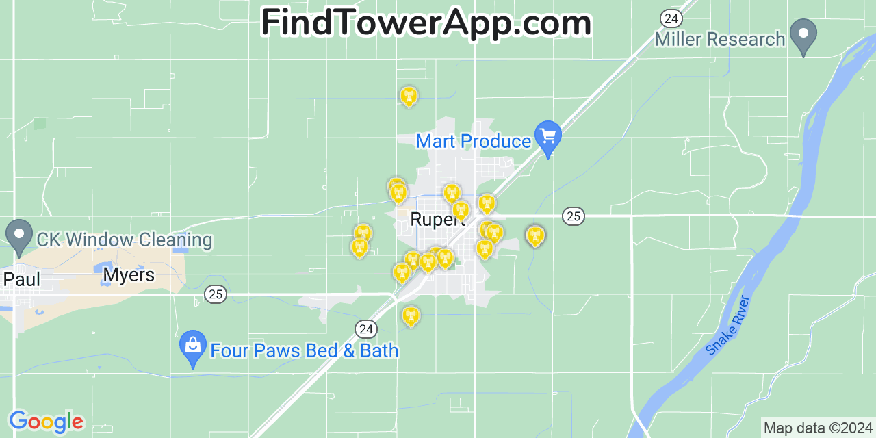 AT&T 4G/5G cell tower coverage map Rupert, Idaho