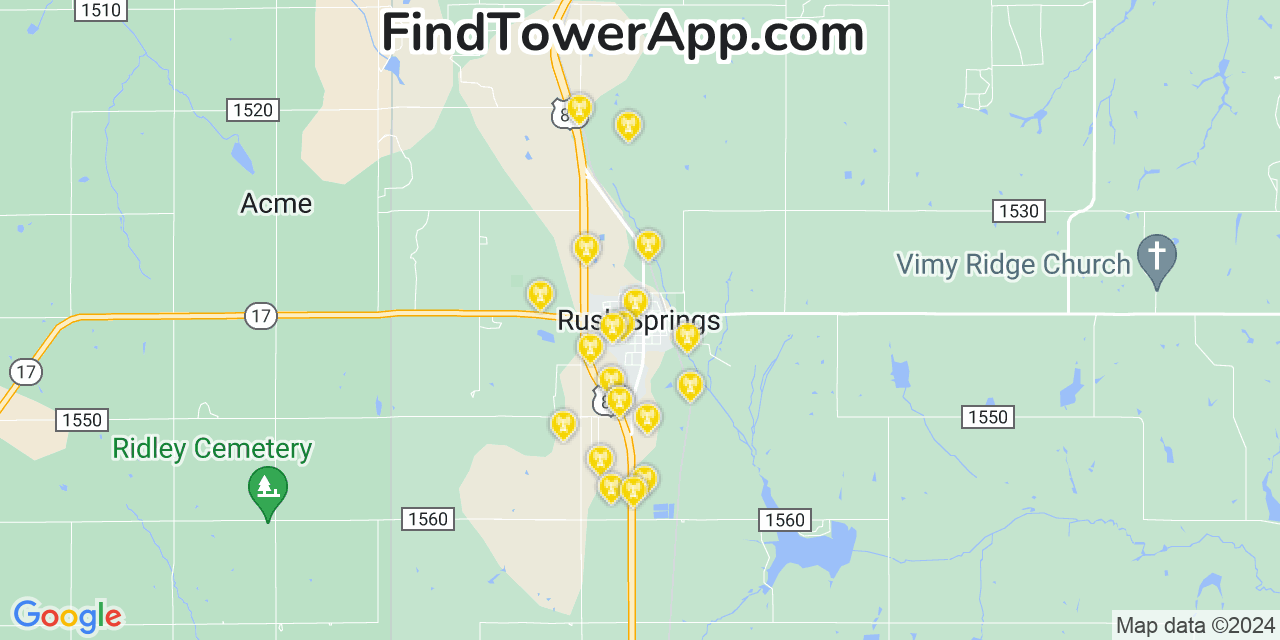 AT&T 4G/5G cell tower coverage map Rush Springs, Oklahoma