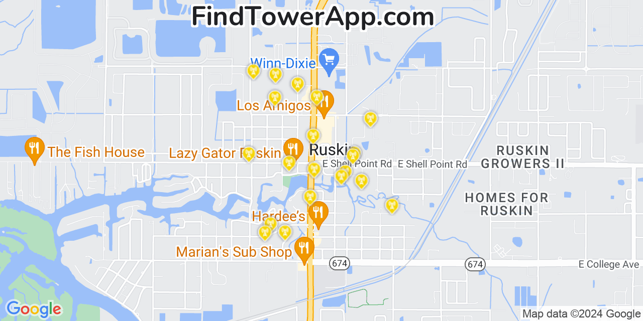 AT&T 4G/5G cell tower coverage map Ruskin, Florida