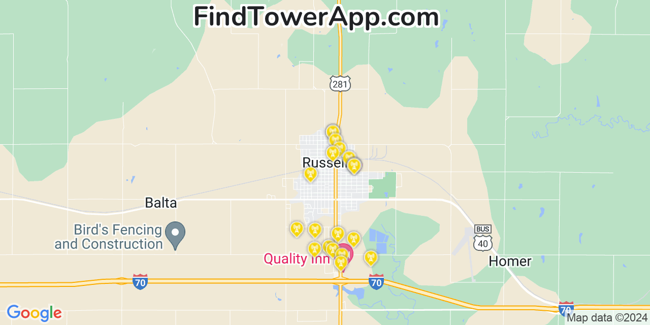 T-Mobile 4G/5G cell tower coverage map Russell, Kansas