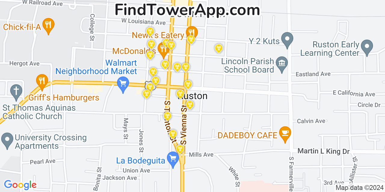 Verizon 4G/5G cell tower coverage map Ruston, Louisiana