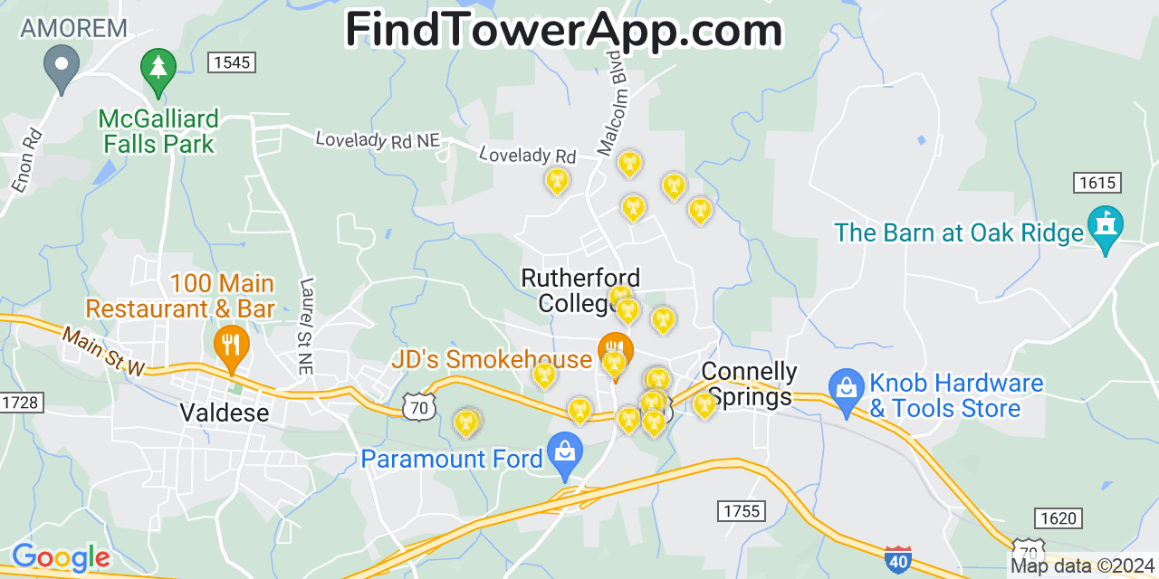 T-Mobile 4G/5G cell tower coverage map Rutherford College, North Carolina