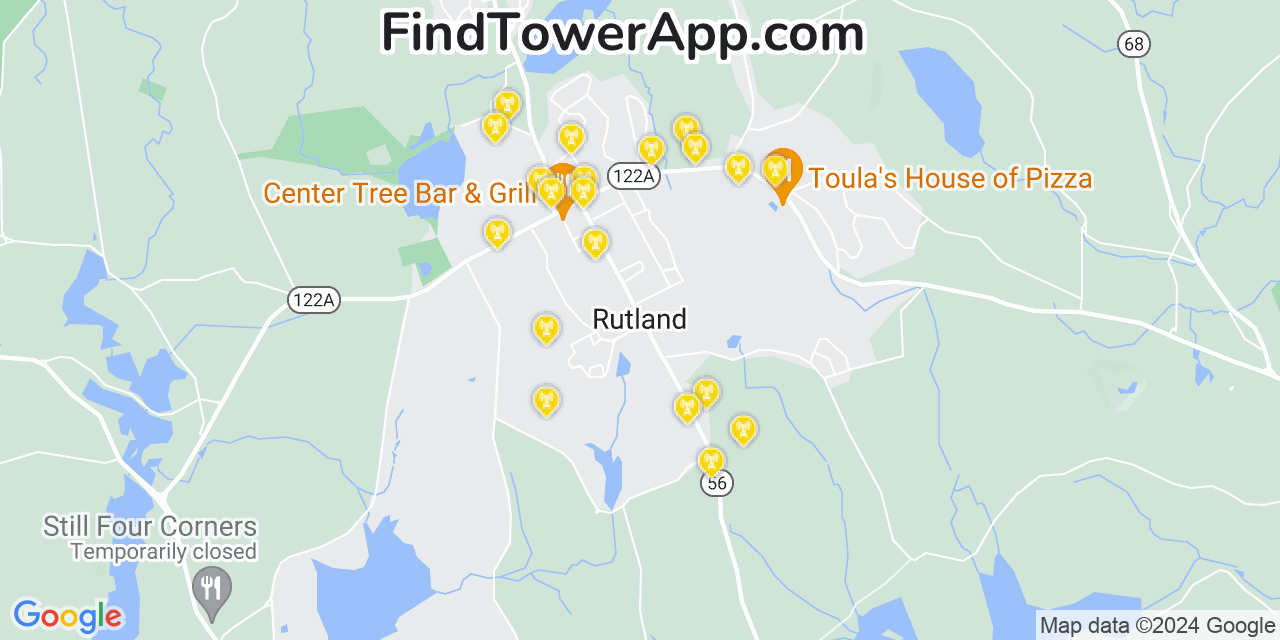 AT&T 4G/5G cell tower coverage map Rutland, Massachusetts