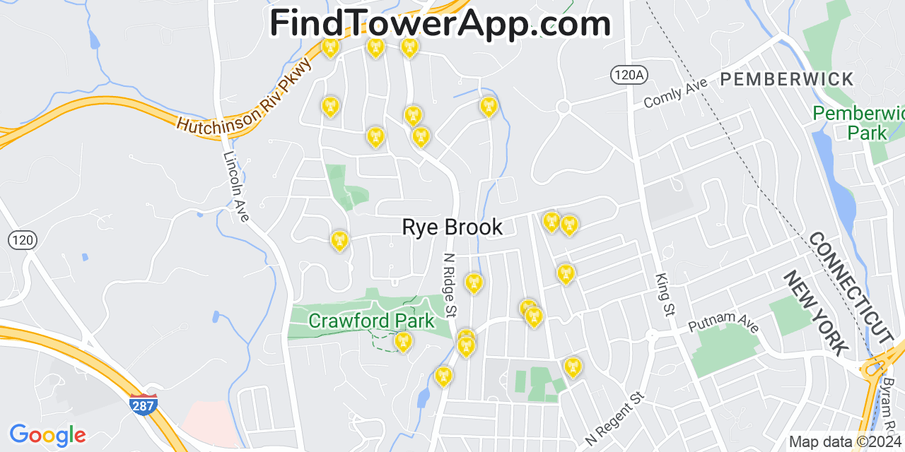 T-Mobile 4G/5G cell tower coverage map Rye Brook, New York