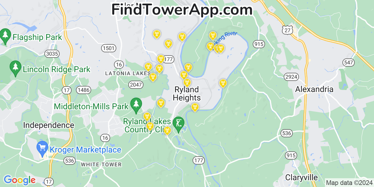 AT&T 4G/5G cell tower coverage map Ryland Heights, Kentucky