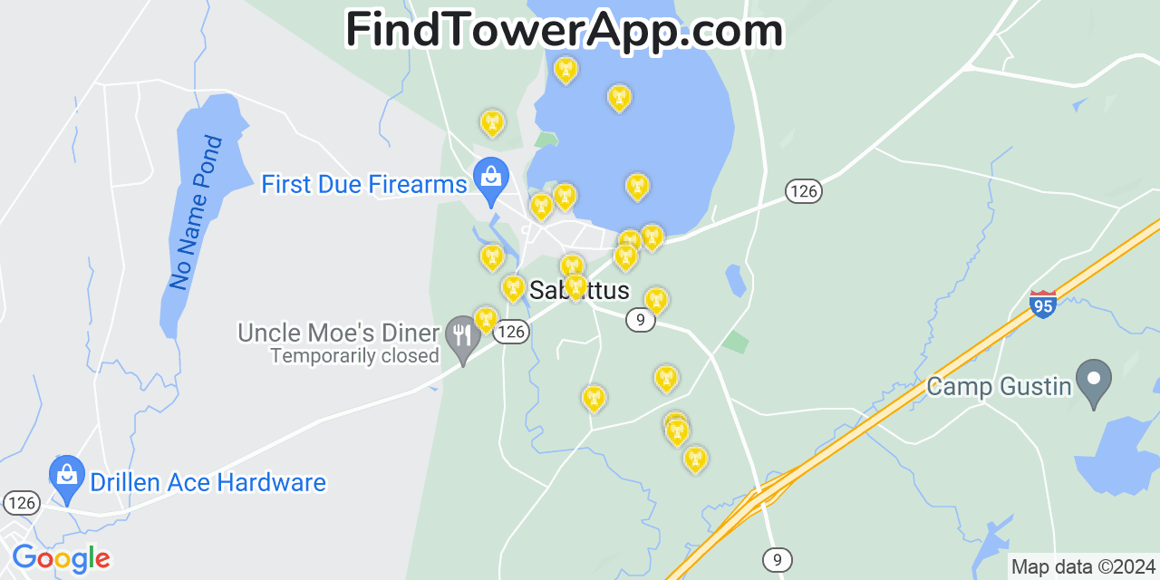 AT&T 4G/5G cell tower coverage map Sabattus, Maine