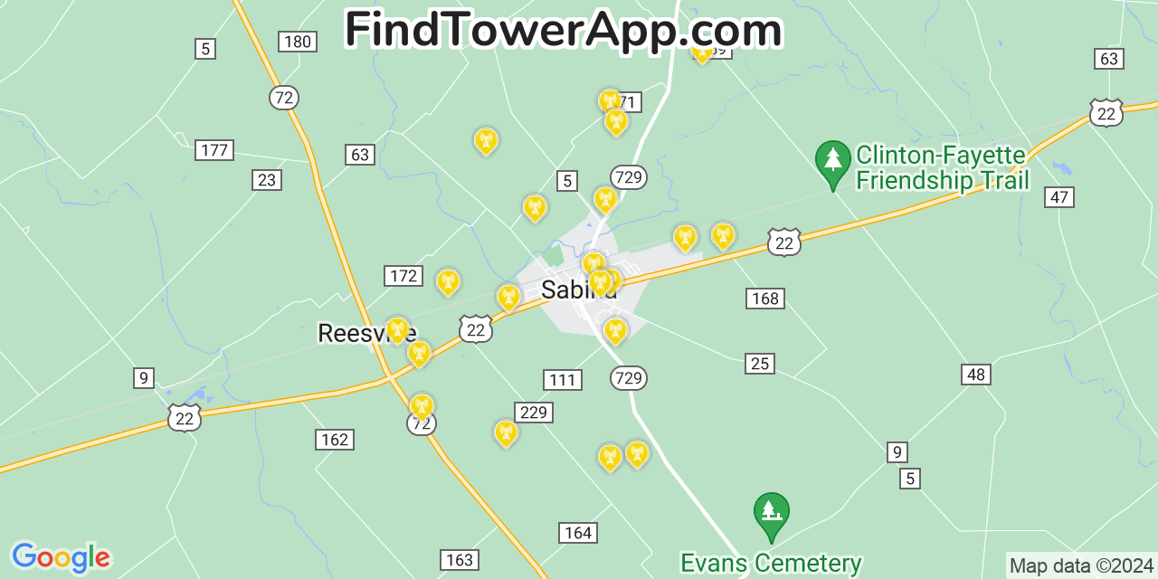 AT&T 4G/5G cell tower coverage map Sabina, Ohio