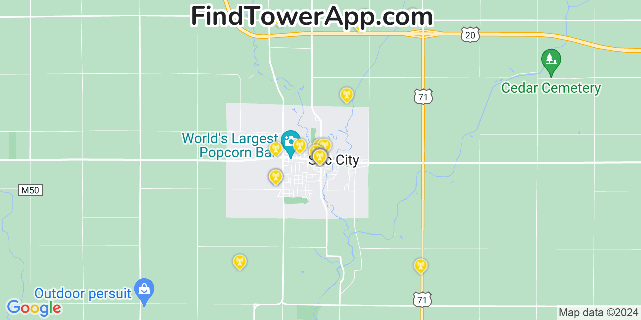 AT&T 4G/5G cell tower coverage map Sac City, Iowa