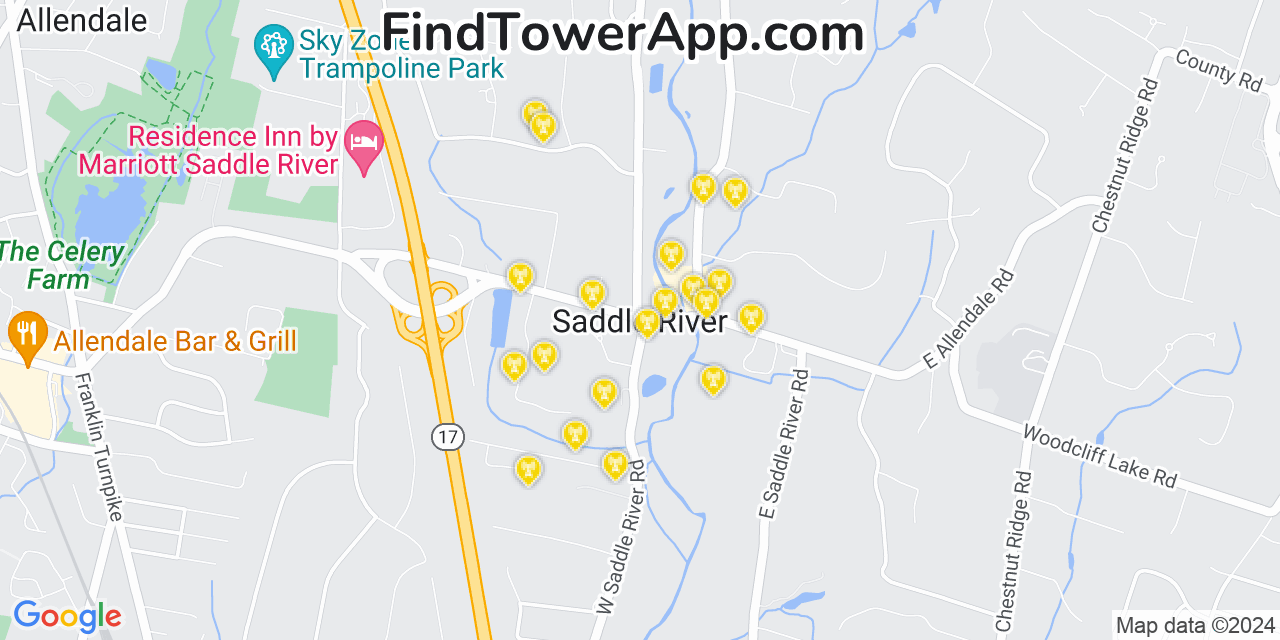 AT&T 4G/5G cell tower coverage map Saddle River, New Jersey