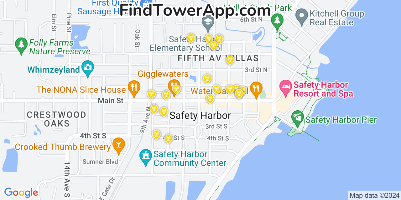AT&T 4G/5G cell tower coverage map Safety Harbor, Florida