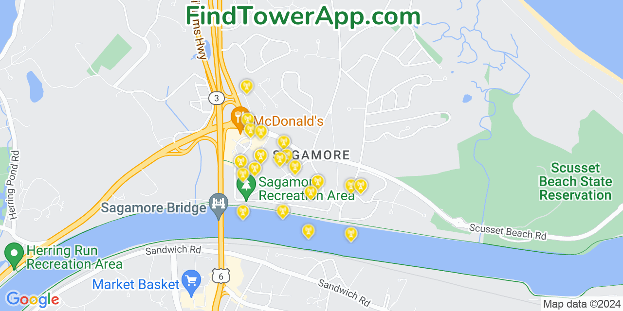 AT&T 4G/5G cell tower coverage map Sagamore, Massachusetts