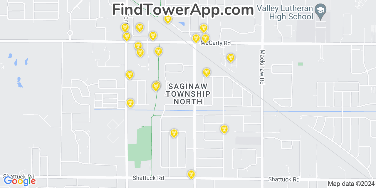 AT&T 4G/5G cell tower coverage map Saginaw Township North, Michigan