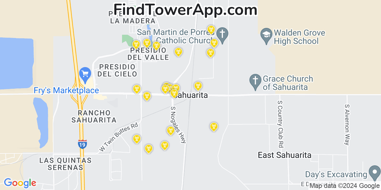 AT&T 4G/5G cell tower coverage map Sahuarita, Arizona