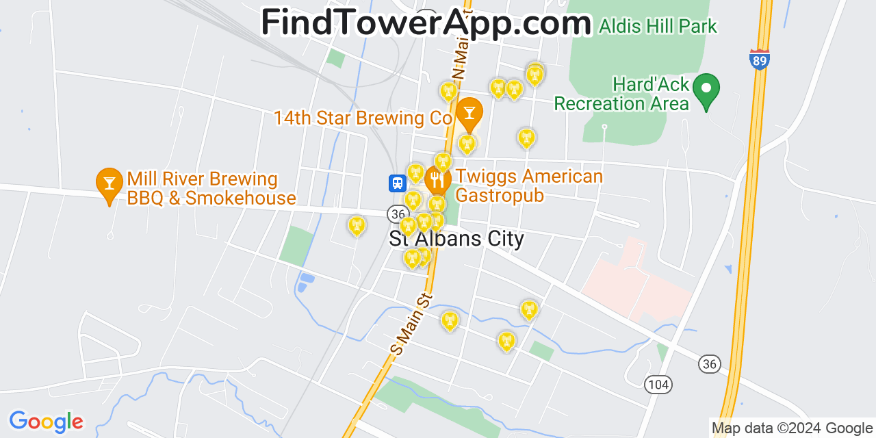 AT&T 4G/5G cell tower coverage map Saint Albans, Vermont