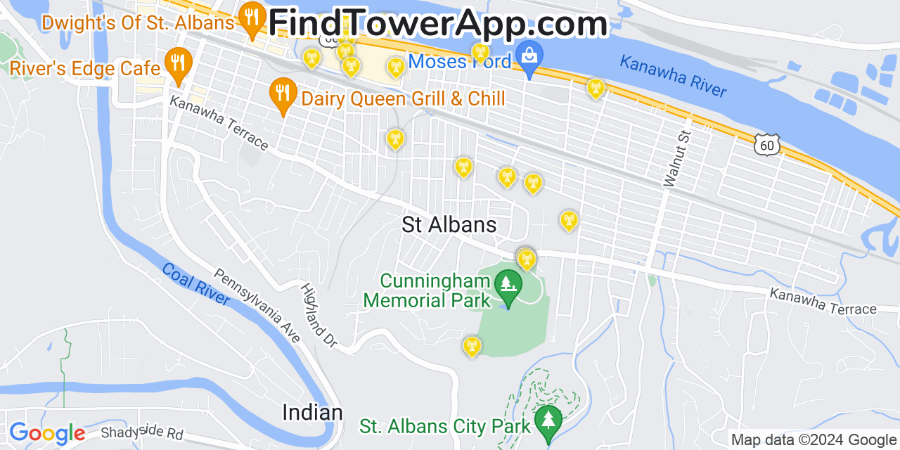 AT&T 4G/5G cell tower coverage map Saint Albans, West Virginia