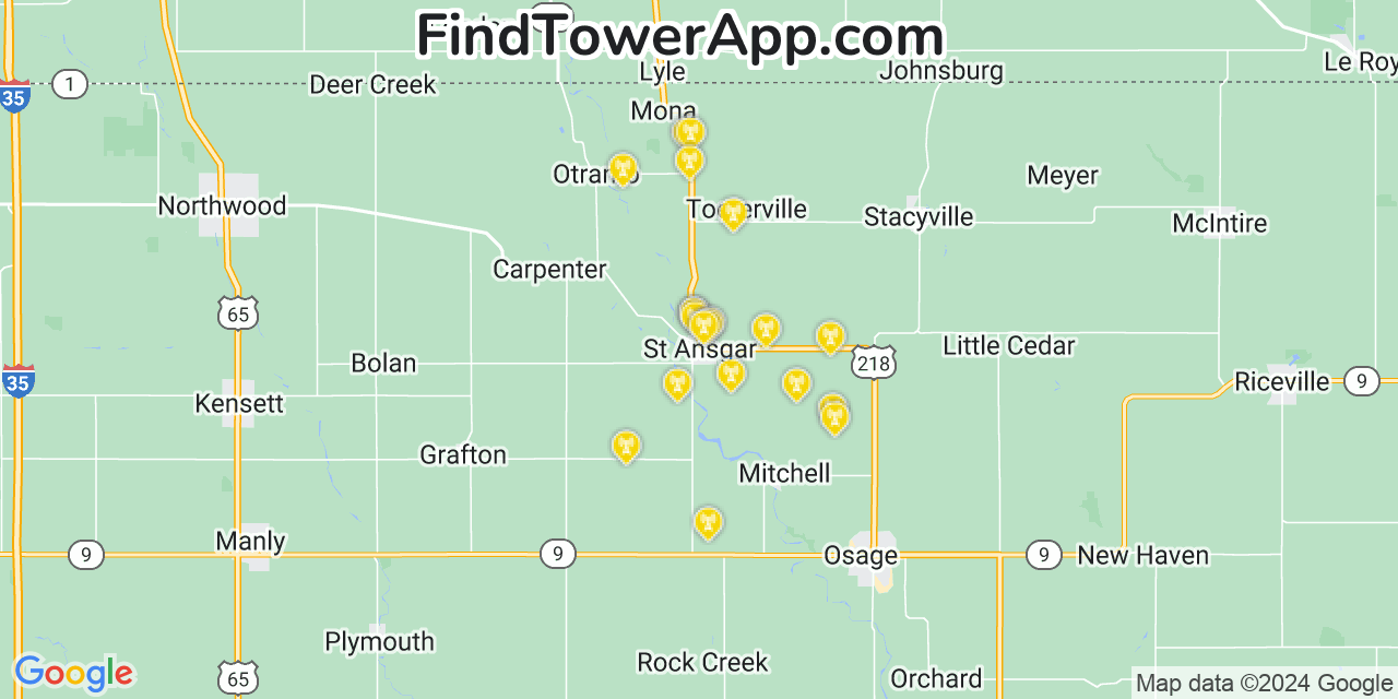 AT&T 4G/5G cell tower coverage map Saint Ansgar, Iowa