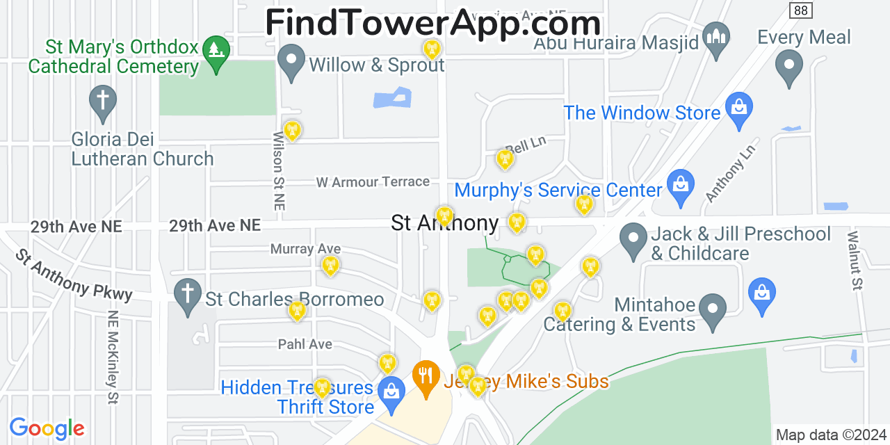 Verizon 4G/5G cell tower coverage map Saint Anthony, Minnesota