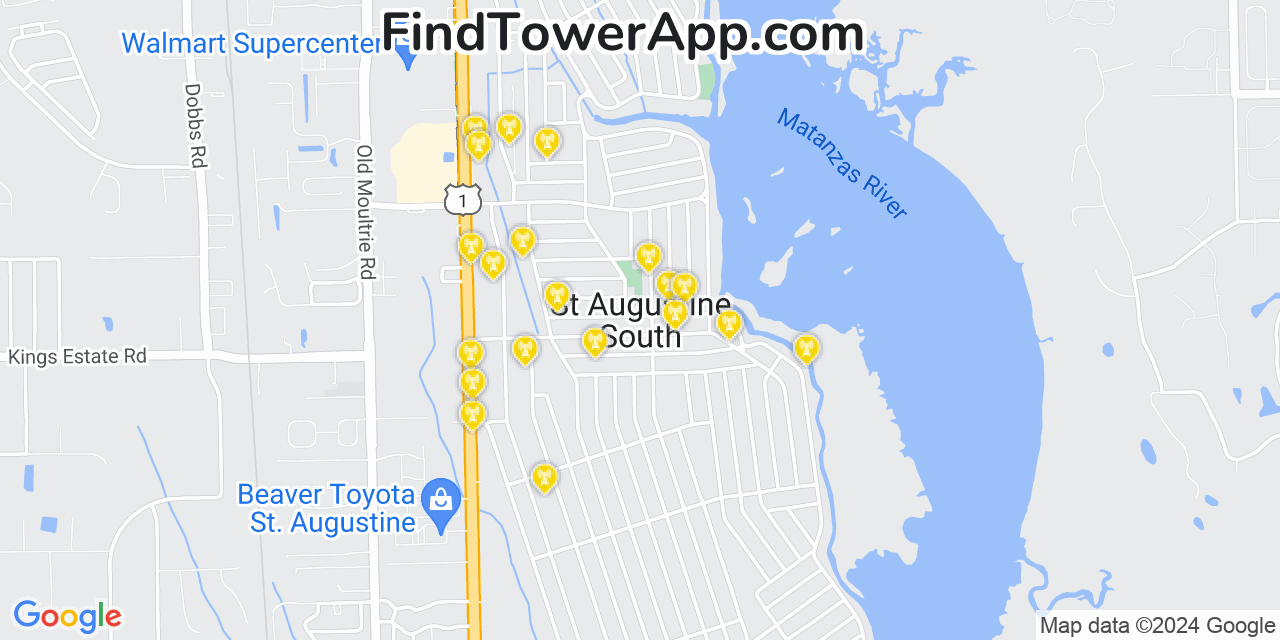 T-Mobile 4G/5G cell tower coverage map Saint Augustine South, Florida