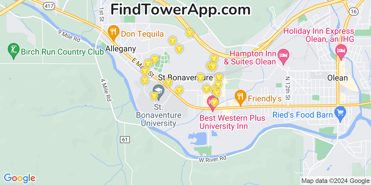 AT&T 4G/5G cell tower coverage map Saint Bonaventure, New York