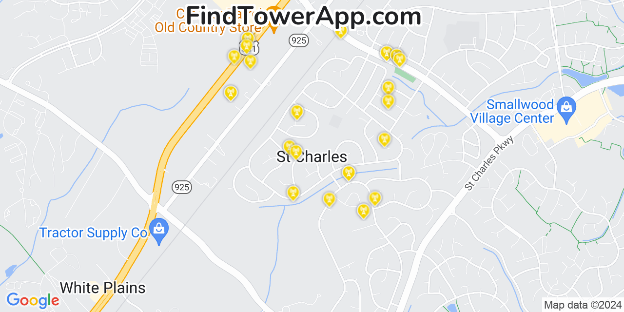 Verizon 4G/5G cell tower coverage map Saint Charles, Maryland