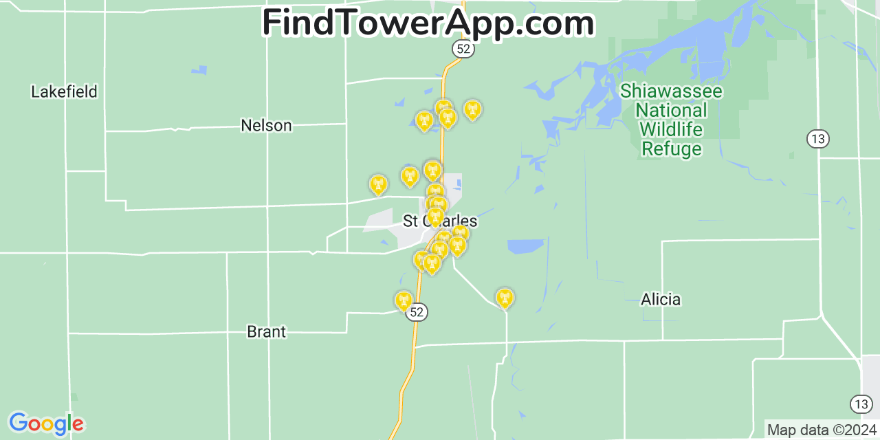 AT&T 4G/5G cell tower coverage map Saint Charles, Michigan