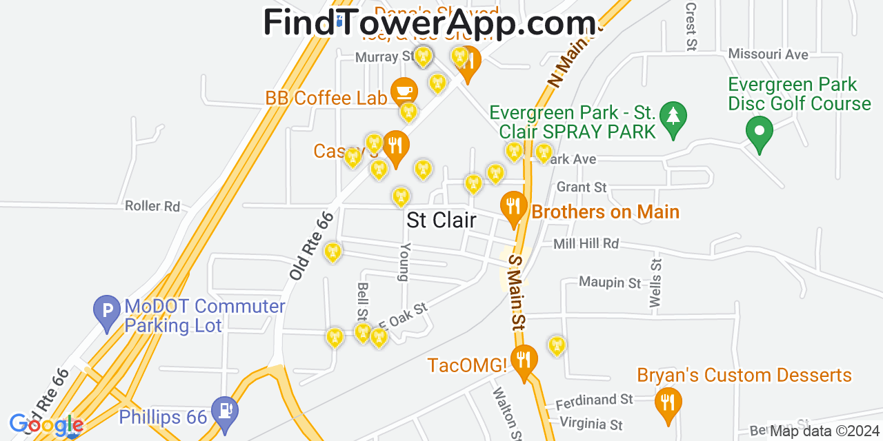 AT&T 4G/5G cell tower coverage map Saint Clair, Missouri