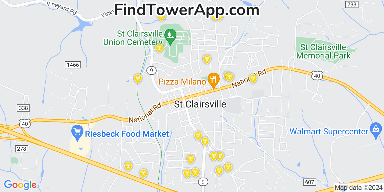 AT&T 4G/5G cell tower coverage map Saint Clairsville, Ohio