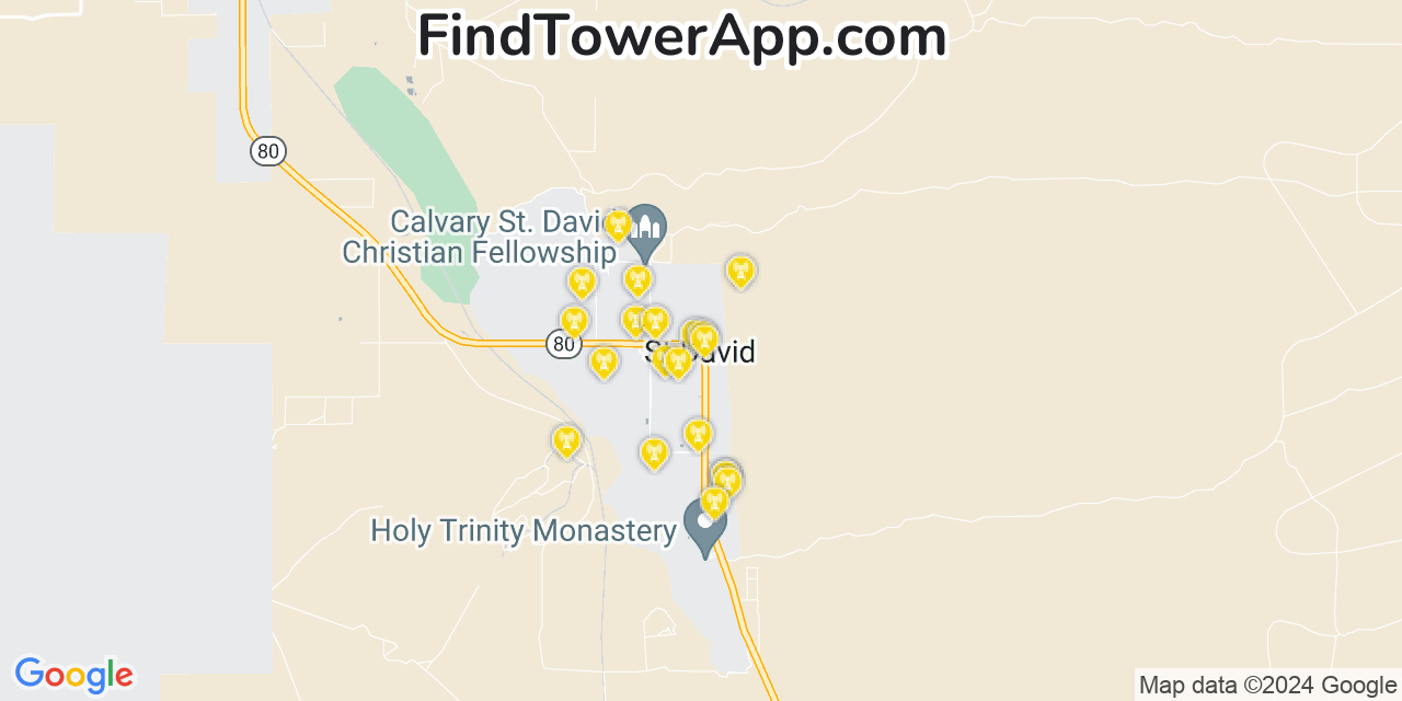 AT&T 4G/5G cell tower coverage map Saint David, Arizona