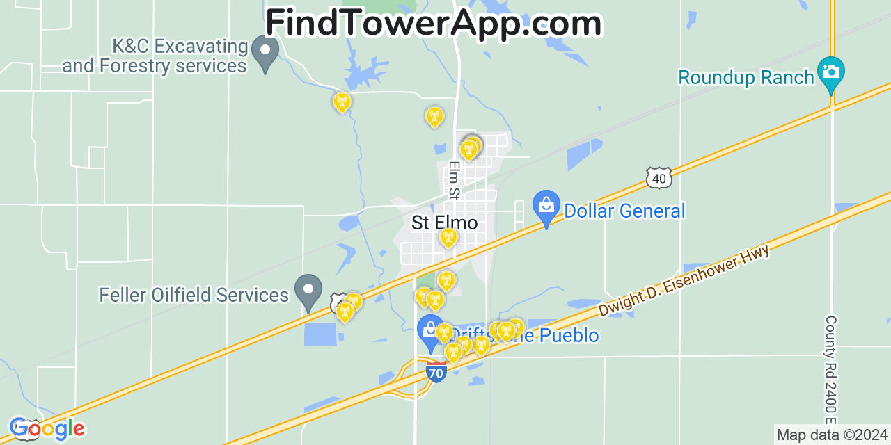 Verizon 4G/5G cell tower coverage map Saint Elmo, Illinois