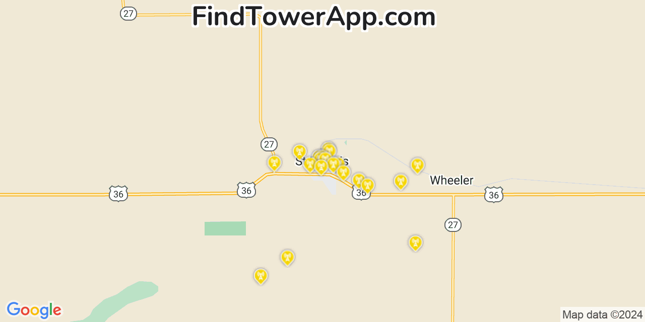 AT&T 4G/5G cell tower coverage map Saint Francis, Kansas