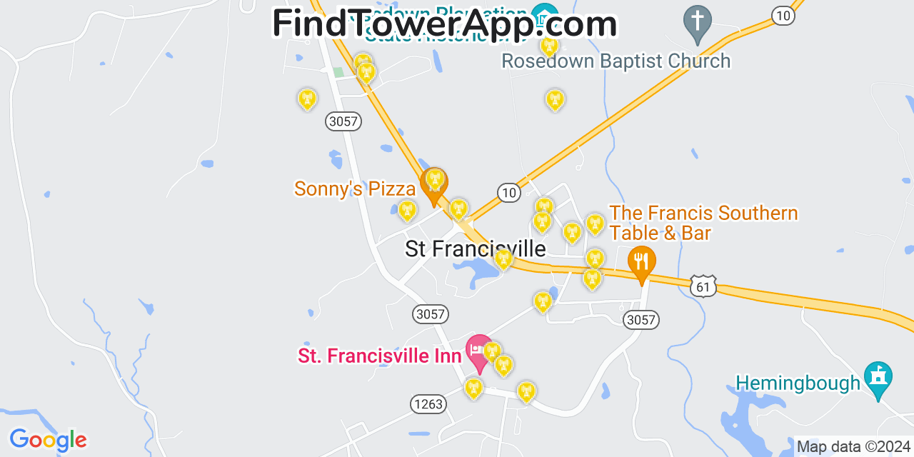 AT&T 4G/5G cell tower coverage map Saint Francisville, Louisiana