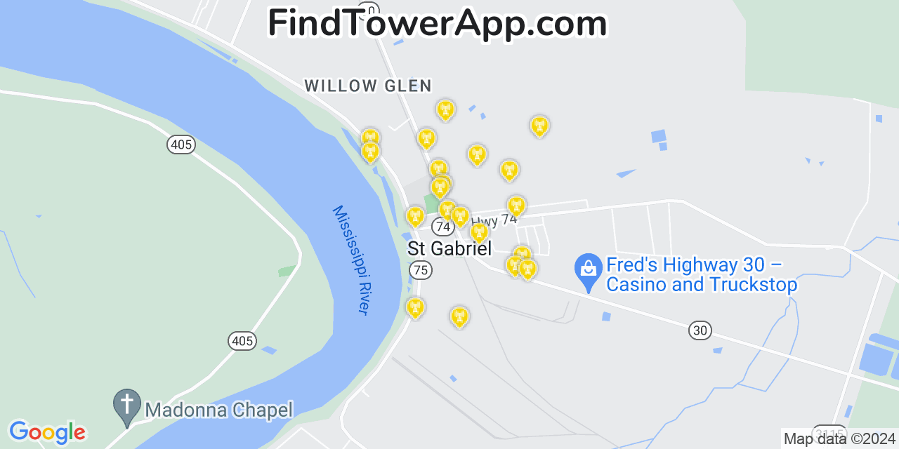 AT&T 4G/5G cell tower coverage map Saint Gabriel, Louisiana