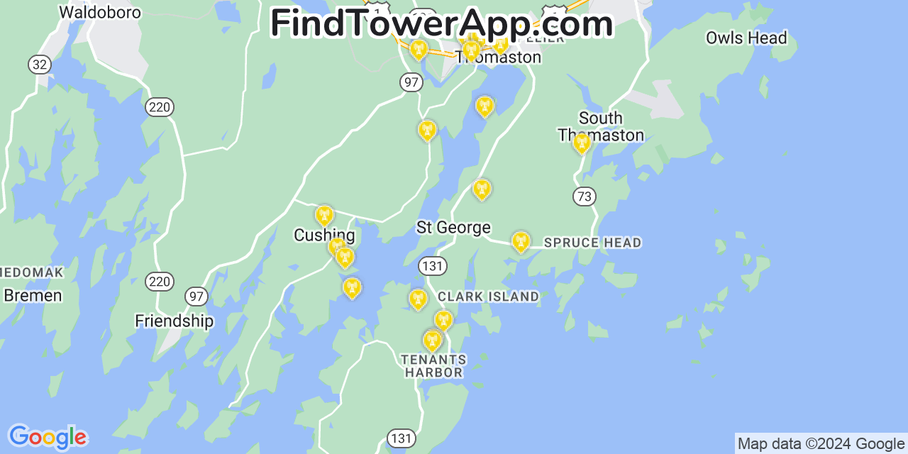 AT&T 4G/5G cell tower coverage map Saint George, Maine
