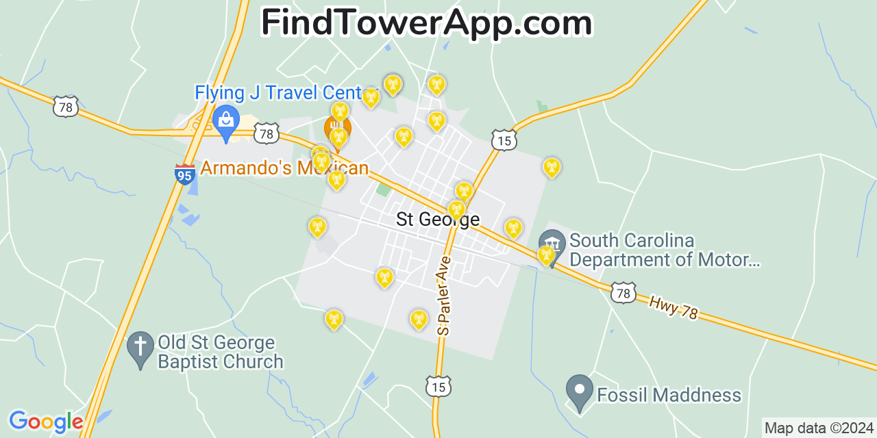 AT&T 4G/5G cell tower coverage map Saint George, South Carolina