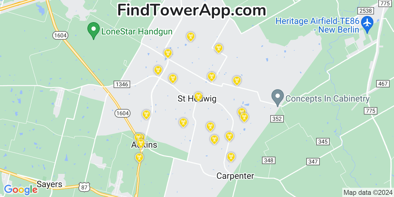 AT&T 4G/5G cell tower coverage map Saint Hedwig, Texas