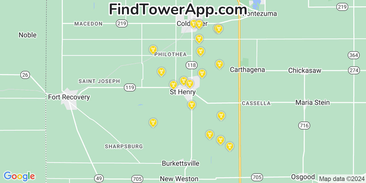 AT&T 4G/5G cell tower coverage map Saint Henry, Ohio