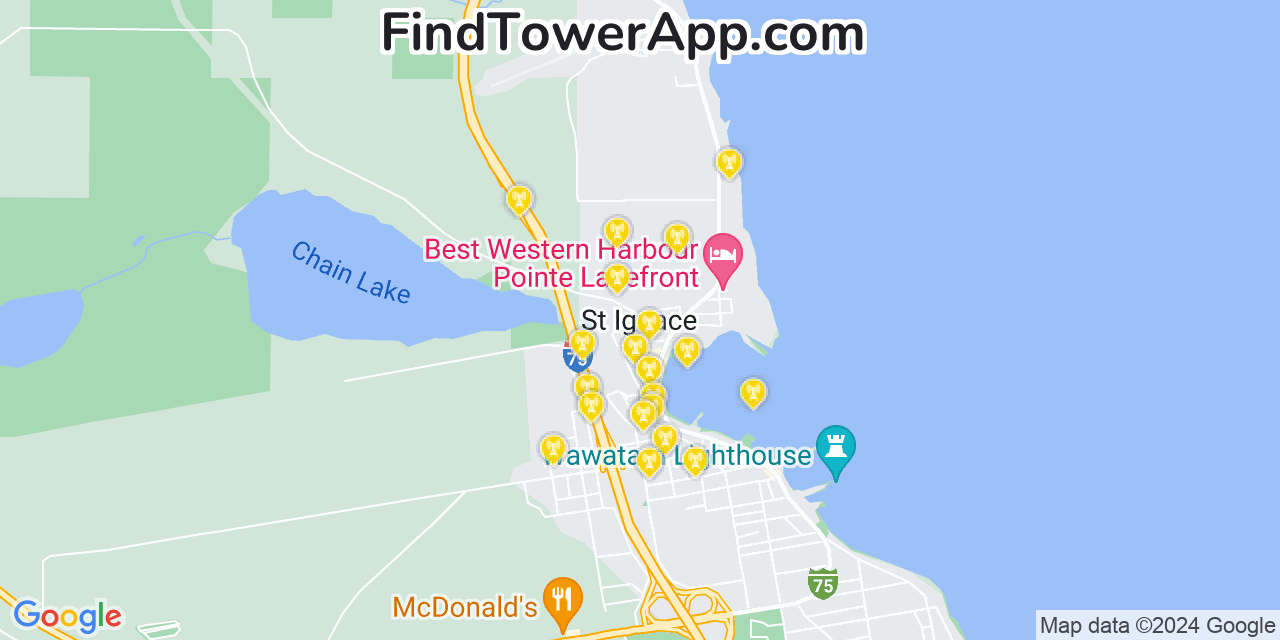 AT&T 4G/5G cell tower coverage map Saint Ignace, Michigan