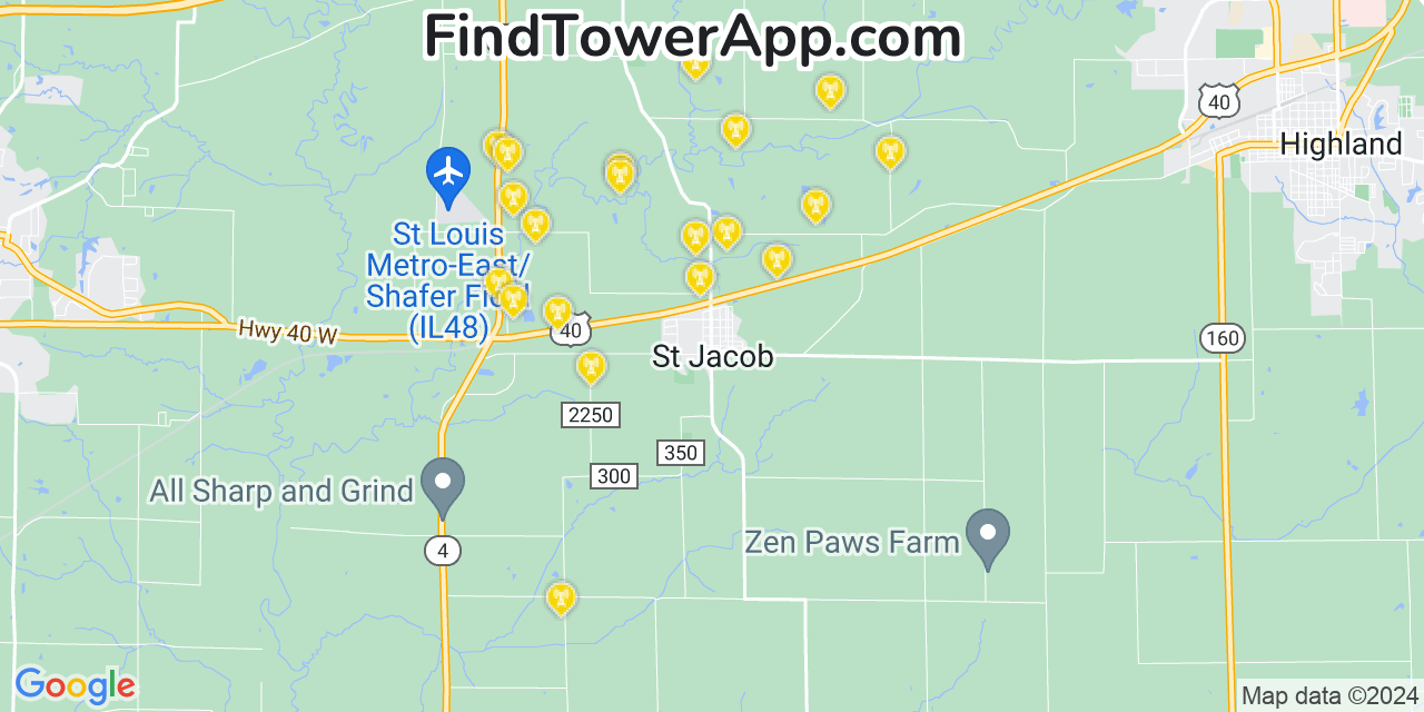 AT&T 4G/5G cell tower coverage map Saint Jacob, Illinois