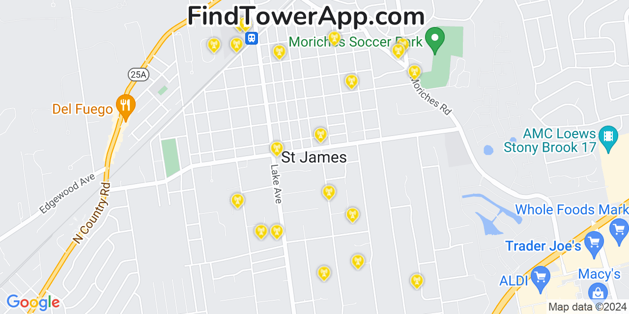 AT&T 4G/5G cell tower coverage map Saint James, New York