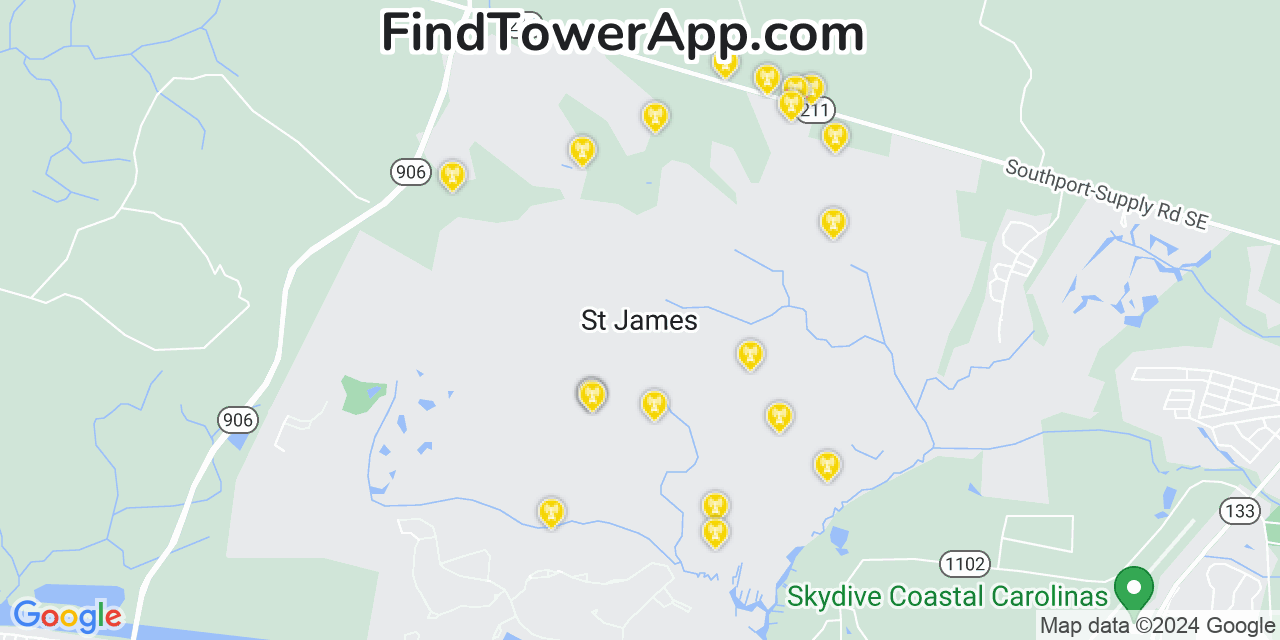 AT&T 4G/5G cell tower coverage map Saint James, North Carolina