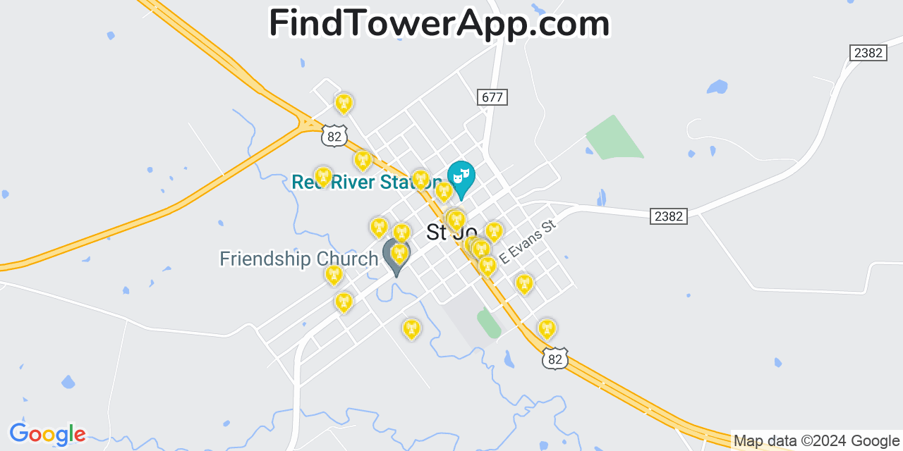AT&T 4G/5G cell tower coverage map Saint Jo, Texas